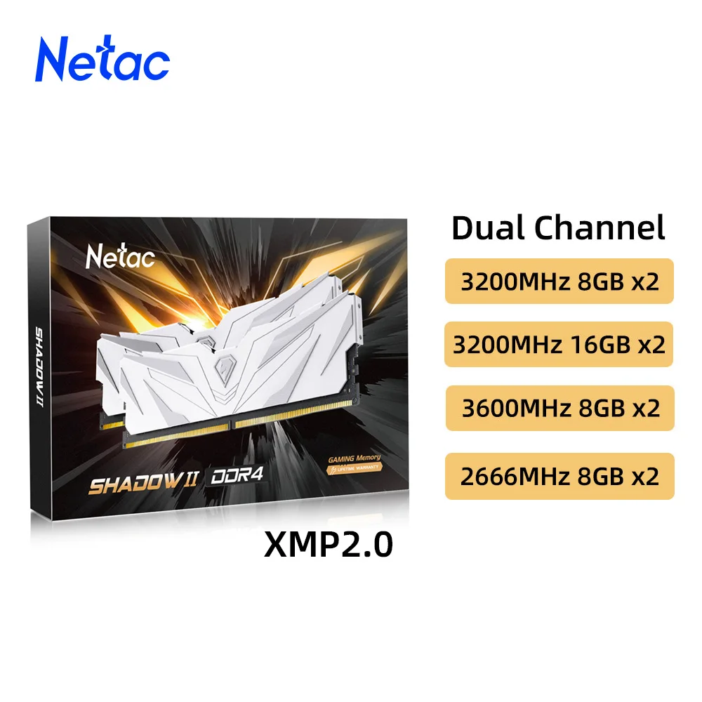 Memoria RAM Netac DDR4 16GB (2x8GB) con disipador y XMP