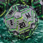 Juego de dados poliédricos metálicos D20 stripe verde
