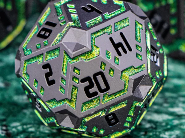 Juego de dados poliédricos metálicos D20 stripe verde