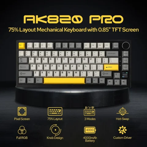 AK820 PRO AJAZZ 0.85TFT Pantalla Teclado mecánico Imagen GlF personalizada 3 modos Hot-Swap