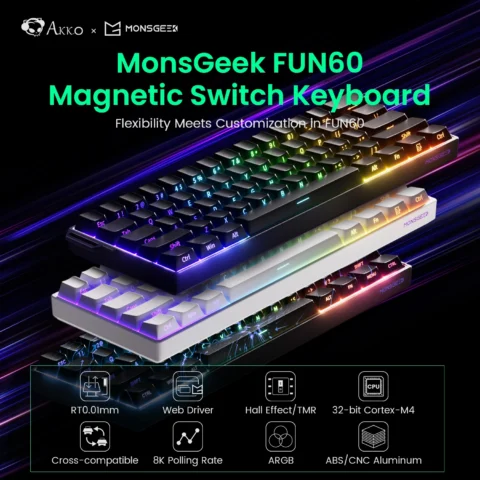 Akko MonsGeek FUN60 Teclado mecánico interruptor magnético 60% teclados para juegos disparador rápido 0,01mm 8K ARGB HE/TMR teclado personalizado