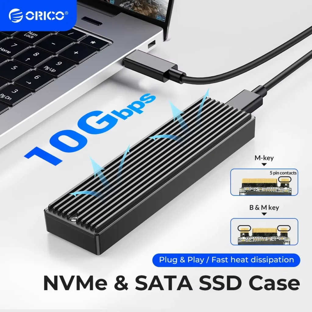 Carcasa ORICO M.2 NVMe SSD, adaptador externo USB 3.1 Gen 2 (10 Gbps) PCIe, carcasa NVMe para SSD M.2 2230/2242/2260/2280 de hasta 8 TB