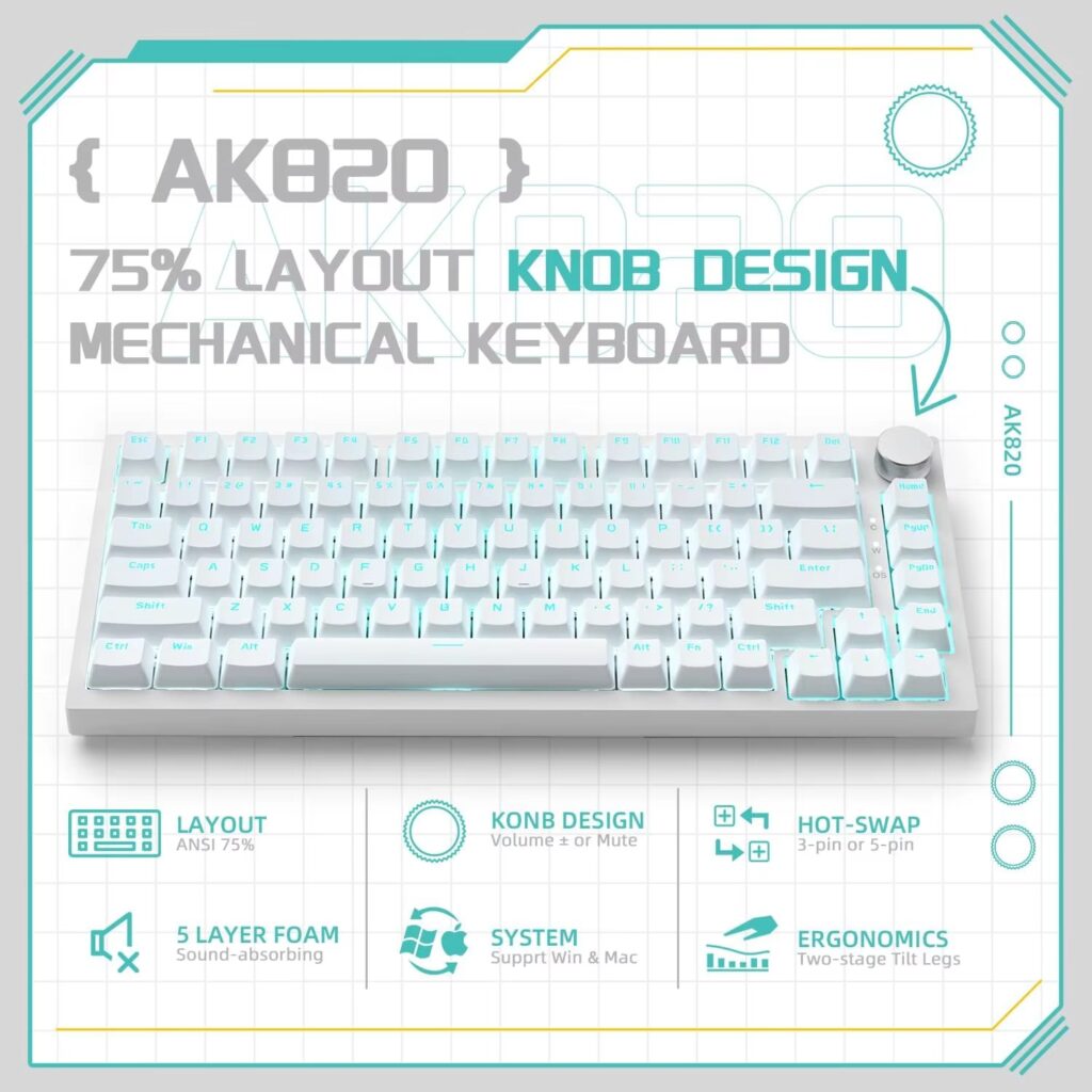Teclado mecánico AJAZZ AK820 75% con retroiluminación RGB