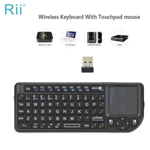 Rii X1 Mini teclado inalámbrico de 2,4 GHz Teclados en inglés/ES/FR con panel táctil para Android TV Box/PC/portátil