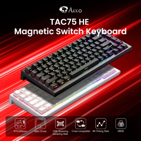 Teclado Mecánico para Juegos Akko TAC75 HE, 75%, Interruptor Magnético, Respuesta Rápida de 0.005 mm, ARGB, Frecuencia de Sondeo de 8K, Cableado, para