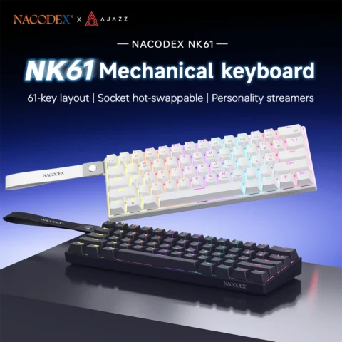 Teclado mecánico para juegos con cable AJAZZ NK61 con interruptor rojo y 61 teclas, plug and play, DIY, adecuado para juegos y uso en la oficina.
