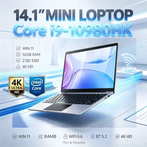 14.1″ Ultra Slim Laptop Intel I9-10980HK Win11 Pro 16GB 2TB SSD FHD WiFi6 BT5.2 Gaming Office Student Portable Notebook