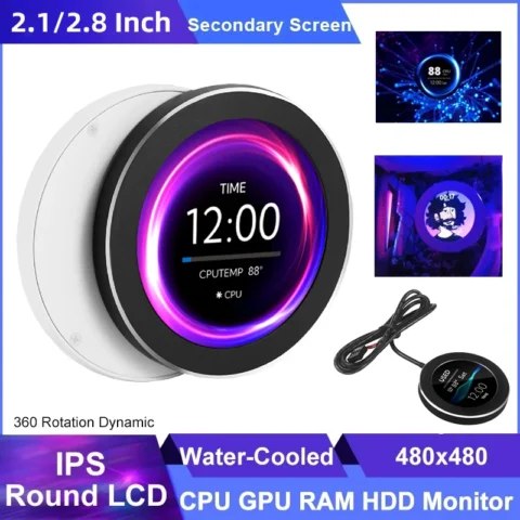 2.1 2.8 Inch IPS Secondary Screen 480×480 USB Water-Cooled Round LCD CPU GPU RAM HDD Monitoring NO AIDA64 MINI PC Gamer Display