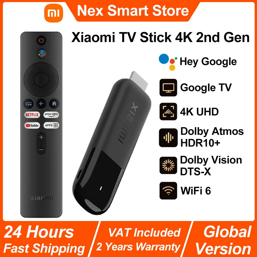 2025 Xiaomi TV Stick 4K 2nd Gen, Google TV, WiFi 6 Medios de transmisión portátiles, Netflix Google Assistant, Smart TV Dongle BT5.2