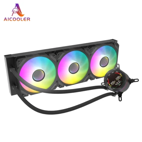 AICOOLER 120 mm ARGB AIO Liquid CPU Cooler – Refrigeración por agua compatible con Intel/AMD con pantalla de temperatura, ventilador silencioso PWM, a