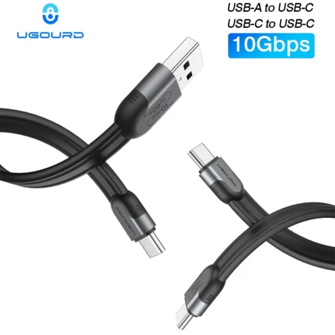 Cable UGOURD Tipo C USB 3.2 Gen 2 de 10 Gbps, Cable Plano USB A a USB C, Cable de Datos de Carga Rápida de 60 W, 0.15 m – 3 m (5.9 pulgadas – 118 pulg