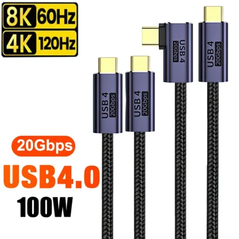 Cable USB 4.0 Tipo C a C de 90 Grados, 8K 60HZ, Carga Súper Rápida para iPhone 15 Pro, Macbook, Samsung, Cable de Datos y Video, 1M 2M 3M