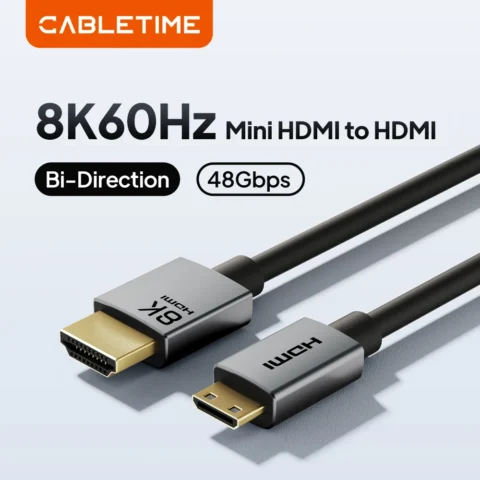 CABLETIME HD 8K 60Hz Cable Mini HDMI a HDMI de Alta Velocidad, Cable HDMI 2.1 de 48Gbps para HDTV, Tablet, Cámara