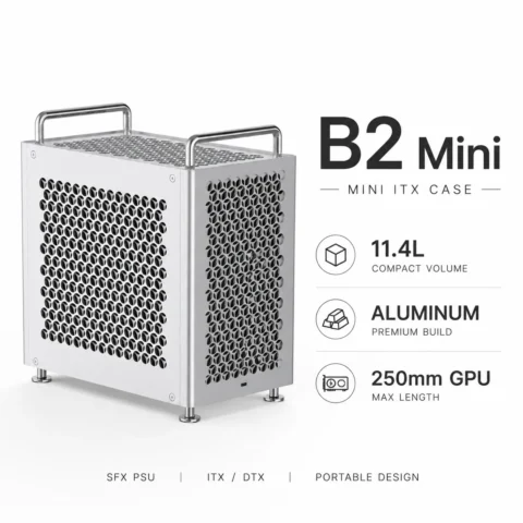 Caja de Ordenador B2 Mini ITX de Aleación de Aluminio, Chasis Pequeño para PC de 11.4L, Portátil con Asa, Compatible con PSU SFX/SFX-L y GPU de 250mm
