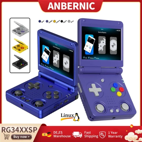 Consola de Juegos Portátil Anbernic RG34XXSP Flip, Pantalla IPS de 3.4», Linux de 64 bits, Batería de 3300mAh, Reproductor de Juegos Retro, Wifi, Con