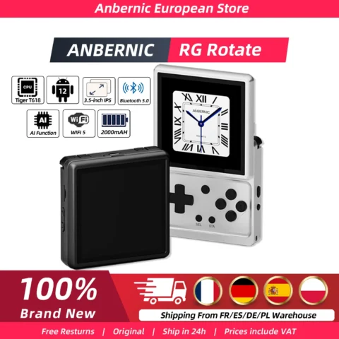Consola de Juegos Retro Portátil Anbernic RG Rotate, 3GB+32GB EMCP, con Pantalla Giratoria de 3.5 Pulgadas 720*720, Consola de Juegos Android, Unisoc