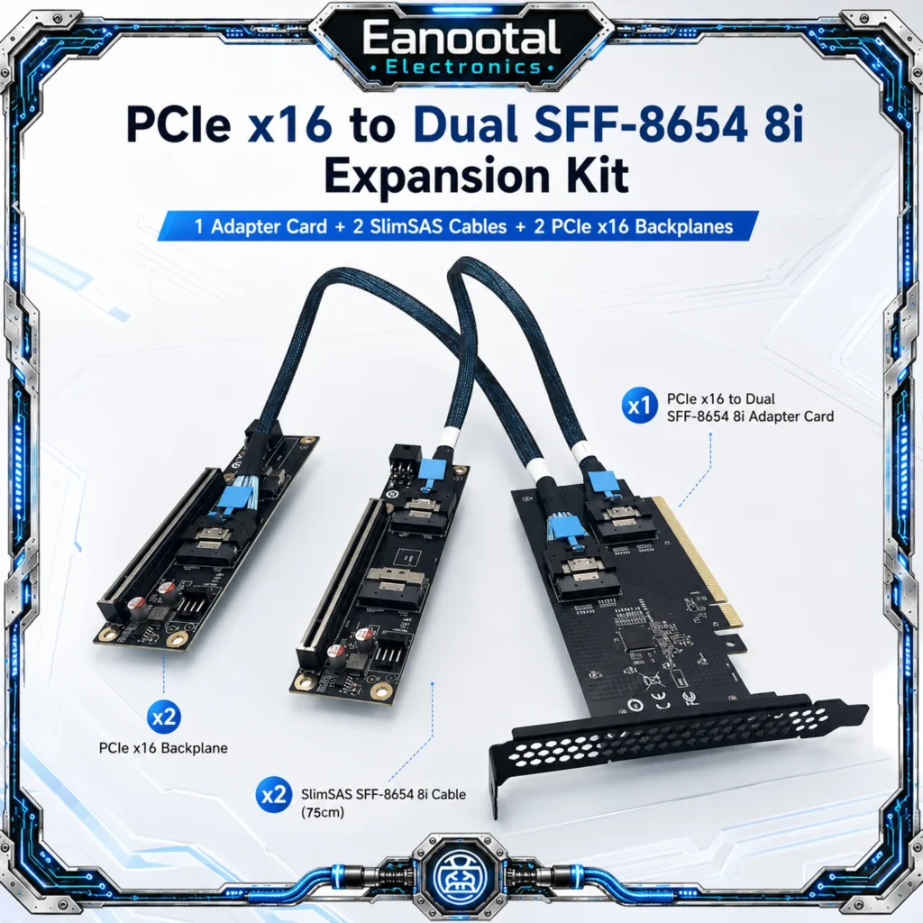 External Splitter Card PCI-E to SFF-8654 8i Adapter Card SlimSAS 4.0 Graphics Card PCIe GPU Bifurcation Riser Kit