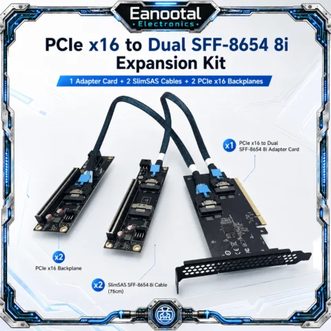 External Splitter Card PCI-E to SFF-8654 8i Adapter Card SlimSAS 4.0 Graphics Card PCIe GPU Bifurcation Riser Kit
