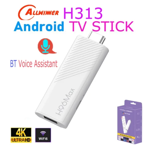 H96 MAX Allwinner H313 Quad Core Android TV Stick 4K HDR Wifi6 BT con Asistente de Voz, Control Remoto, Reproductor Multimedia, Smart TV Box