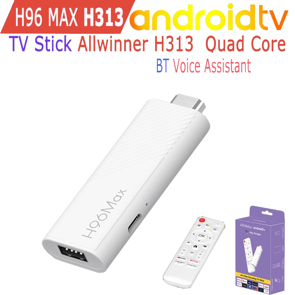 H96 Max Android TV Stick Allwinner H313 Quad Core 4K Video Wifi6 Asistente de Voz Smart TV Box