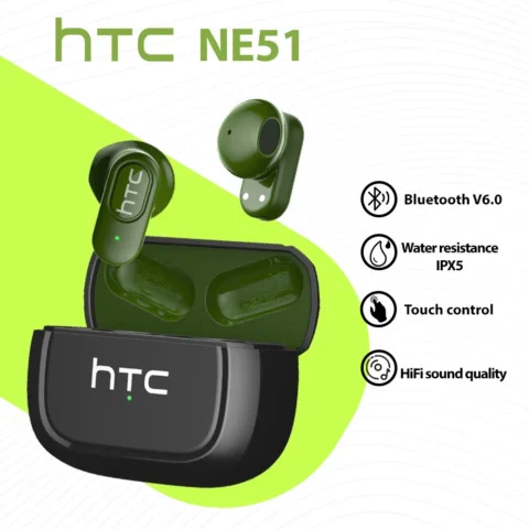 HTC NE51 Auriculares Bluetooth TWS Mini Auriculares deportivos Auriculares inalámbricos Auriculares inteligentes con reducción de ruido Verde Negro
