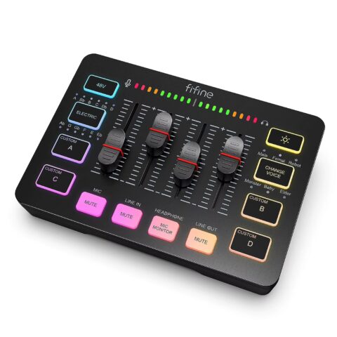 Mezclador de Audio para juegos FIFINE, 4 canales RGB