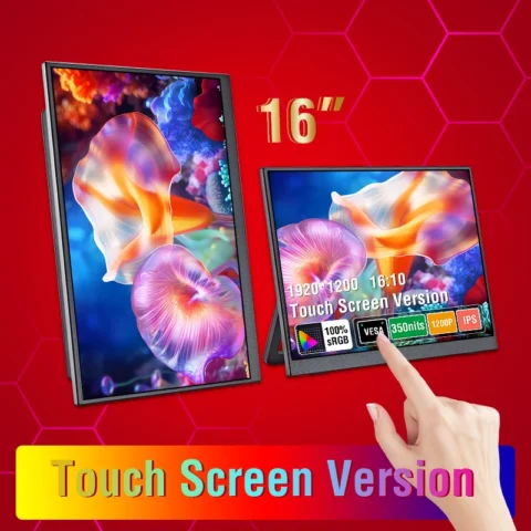 Monitor portátil táctil de 16 pulgadas, 100 % sRGB, 350 cd/m², pantalla externa adicional para portátiles, con opción de pantalla táctil o no táctil.