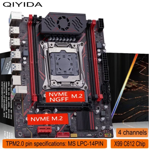 Placa Base QIYIDA X99 con Interfaz TPM 2.0, LGA 2011 3, Compatible con NVME NGFF M.2, 4 Canales, Chip X99 C612, Memoria DDR4, SATA3.0, USB3.0