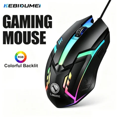 Ratón con cable USB KEBIDUMEI, ratón para juegos con retroiluminación RGB, ratones ergonómicos, ratones ópticos de oficina para PC, portátil, Macbook,