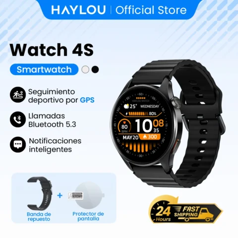 Reloj Inteligente HAYLOU Watch 4S con GPS, Pantalla AMOLED HD de 1.43”, 5 Posicionamientos GPS por Satélite, Más de 120 Modos de Entrenamiento, Reloj