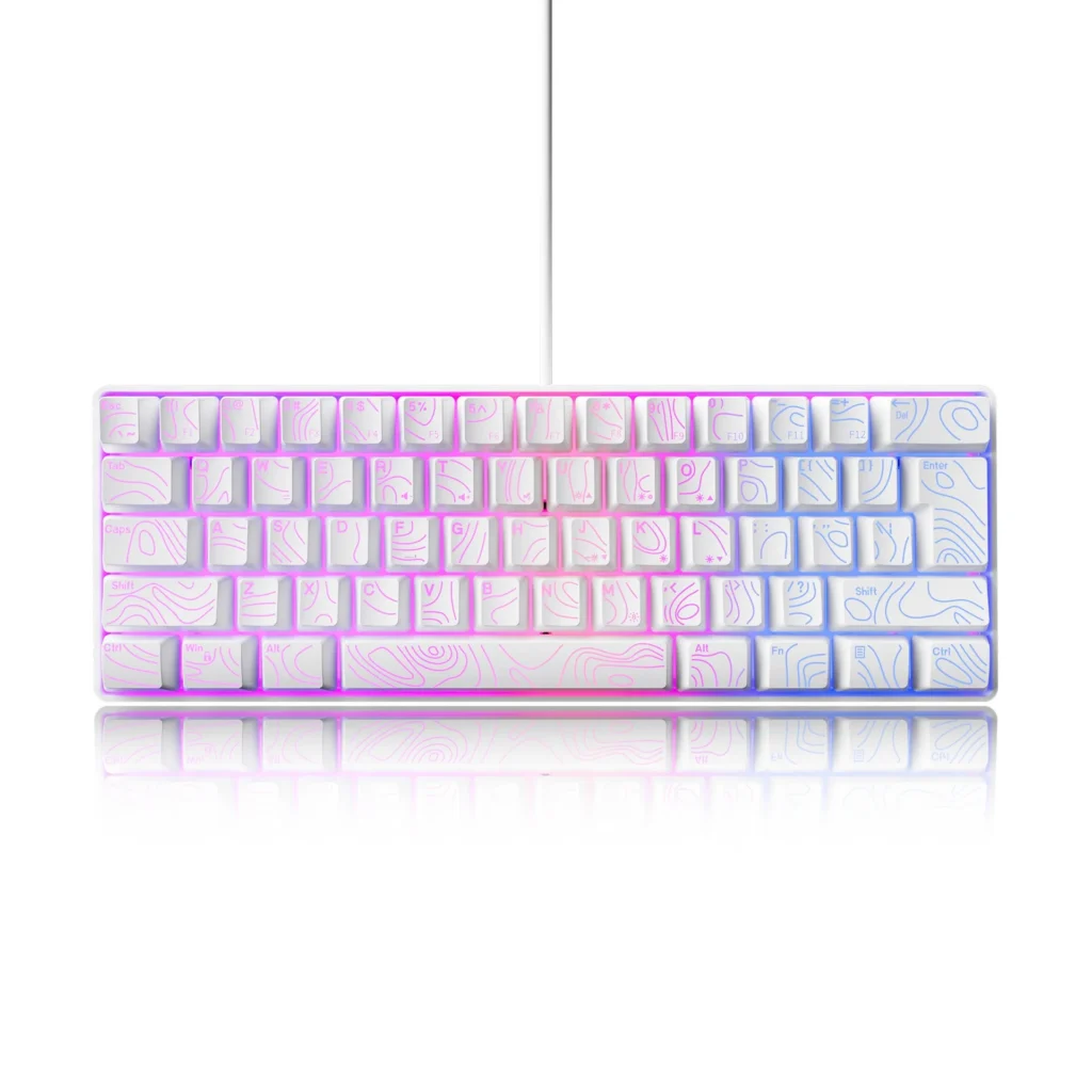 Teclado con Cable para Juegos RGB de 61 Teclas, Mini Teclado de Computadora Blanco con Película No Mecánica, Colorido