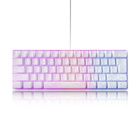 Teclado con Cable para Juegos RGB de 61 Teclas, Mini Teclado de Computadora Blanco con Película No Mecánica, Colorido