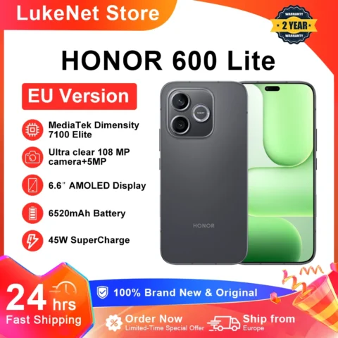 Teléfono Inteligente HONOR 600 Lite 5G Versión EU MediaTek Dimensity 7100 Elite Pantalla AMOLED de 6.6″ y 120Hz 6520mAh 45W SuperCharge 108MP