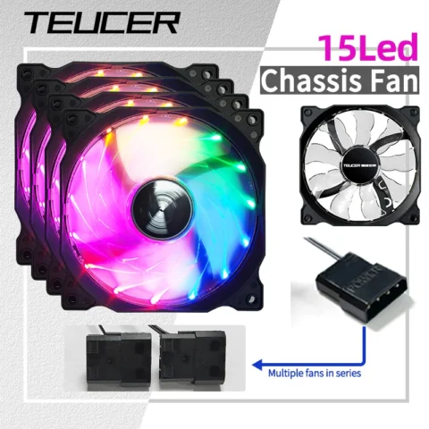 Teucer 120MM PC ventilador de refrigeración chasis de escritorio potencia 12V grande 4 pines Led 12CM rodamiento hidráulico enlace silencioso Ventilad