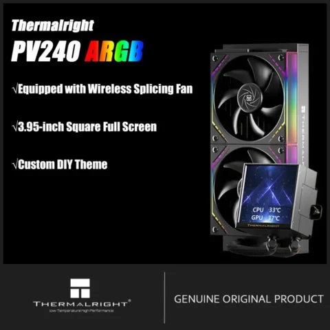 Thermalright PEERLESS VISION 240 ARGB BLACK CPU Liquid Cooler equipado con bloque de construcción Infinite Mirror Fan 3.95 – pantalla