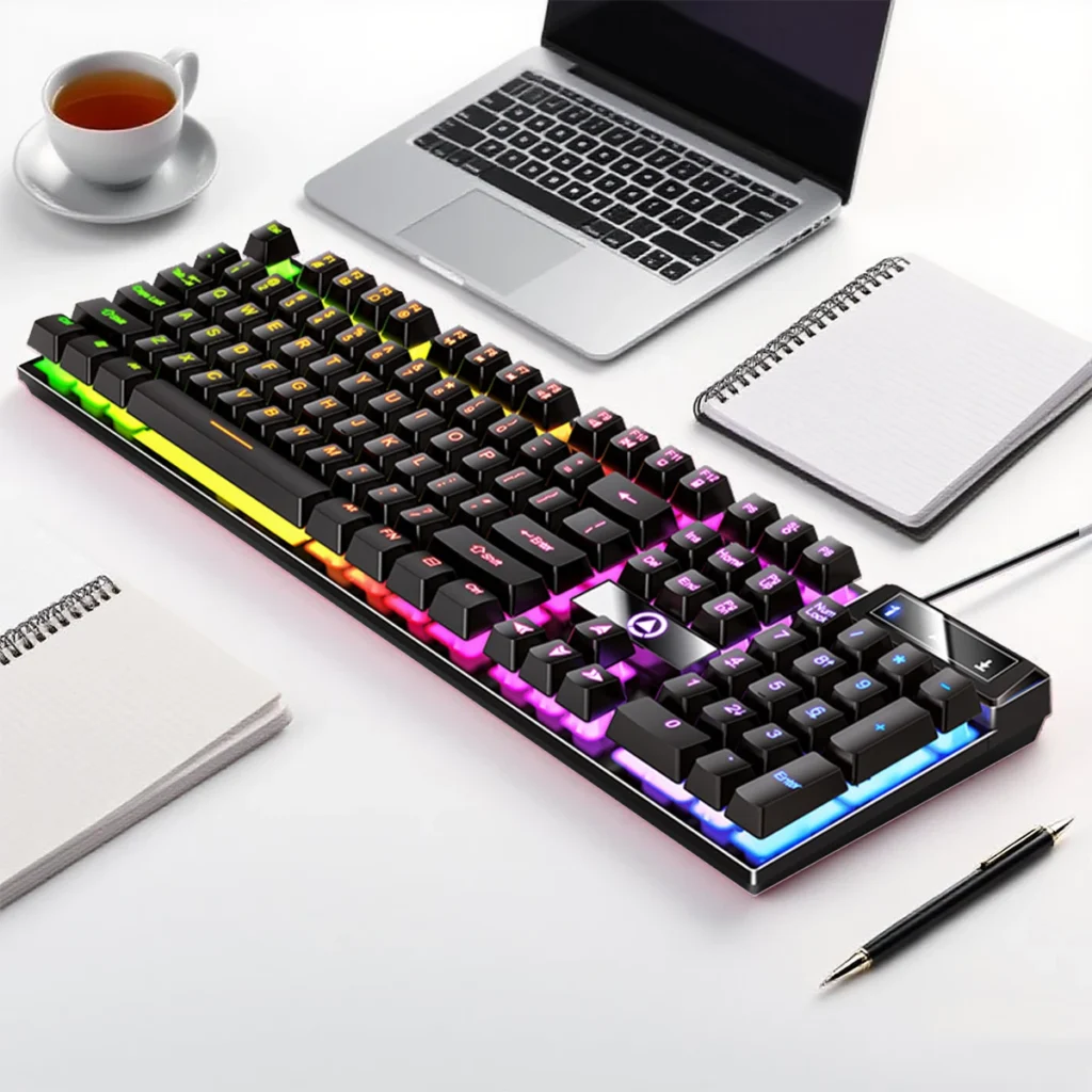 YINDIAO K500 teclado con cable para juegos, portátiles, escritorios, PC, accesorios de oficina, teclados de jugador de perfil bajo con teclado numéric