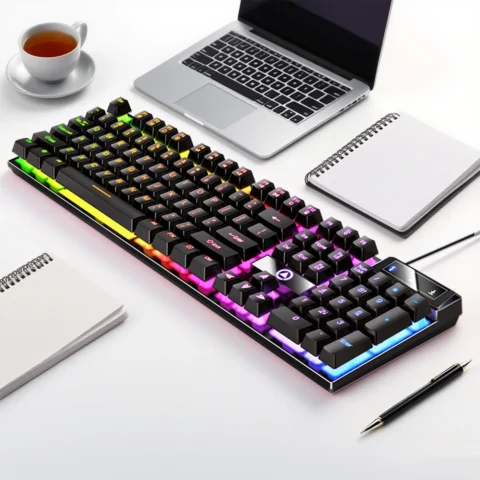 YINDIAO K500 teclado con cable para juegos, portátiles, escritorios, PC, accesorios de oficina, teclados de jugador de perfil bajo con teclado numéric