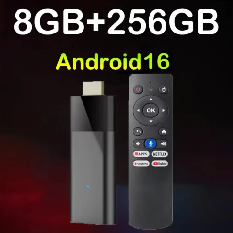 YOZHIXU 2026 Q12 Smart TV Stick Android 16 con Control Remoto por Voz, Wifi Dual 5G, Bluetooth 6.0, AV1, 8GB, 256GB, Set Top Box 4K, Asistente de Goog